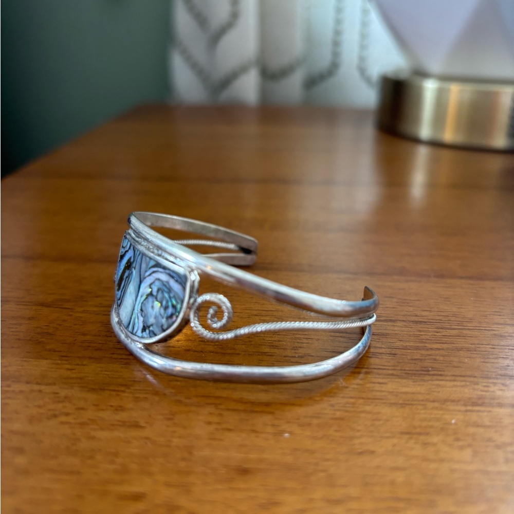 Vintage Mexican Silver Abalone Cuff Bracelet - Picture 6 of 10